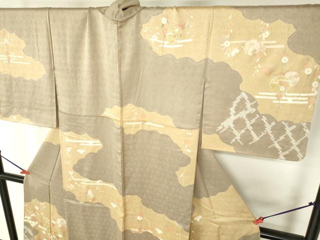 平和屋着物●訪問着 駒刺繍 絞り 雪輪花文 金彩 正絹 逸品 DABH0015op