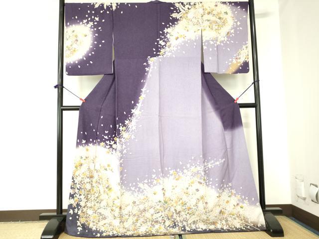 平和屋着物●訪問着 絞り 辻が花 暈し染め 金彩 金通し地 ロング丈 正絹 逸品 DABH0016op
