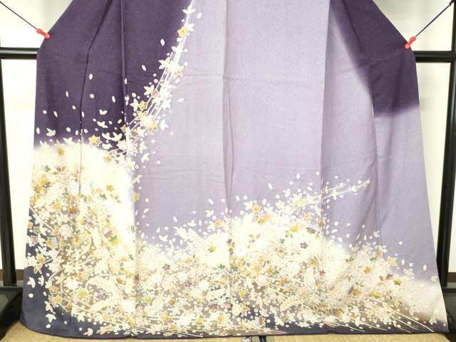 平和屋着物●訪問着 絞り 辻が花 暈し染め 金彩 金通し地 ロング丈 正絹 逸品 DABH0016op
