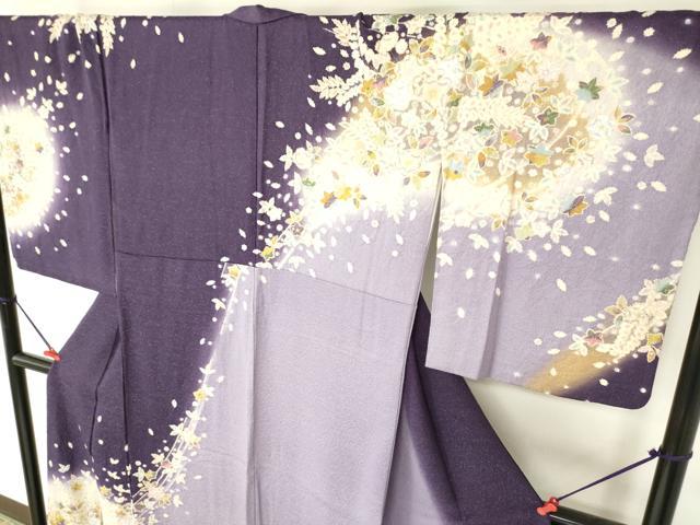 平和屋着物●訪問着 絞り 辻が花 暈し染め 金彩 金通し地 ロング丈 正絹 逸品 DABH0016op