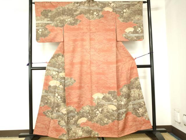 平和屋着物●訪問着 刺繍 絞り 風景地紙花松文 金彩 正絹 逸品 DABH0018op
