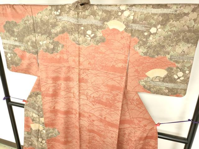 平和屋着物●訪問着 刺繍 絞り 風景地紙花松文 金彩 正絹 逸品 DABH0018op