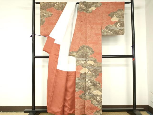 平和屋着物●訪問着 刺繍 絞り 風景地紙花松文 金彩 正絹 逸品 DABH0018op