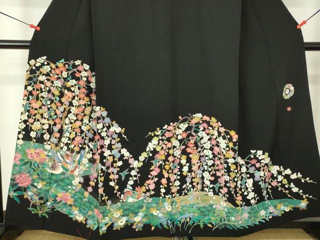平和屋着物●豪華黒留袖 友禅 作家物 鴛鴦花文 正絹 逸品 DABH0021op