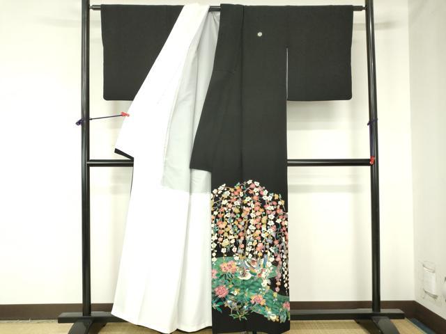 平和屋着物●豪華黒留袖 友禅 作家物 鴛鴦花文 正絹 逸品 DABH0021op