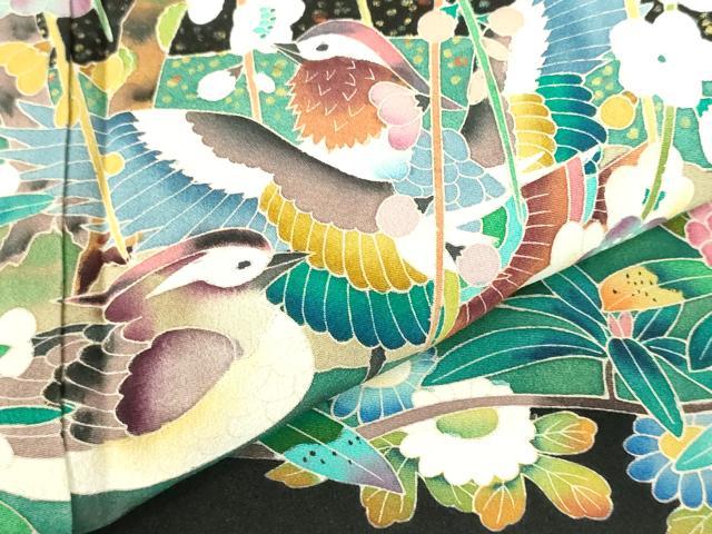 平和屋着物●豪華黒留袖 友禅 作家物 鴛鴦花文 正絹 逸品 DABH0021op