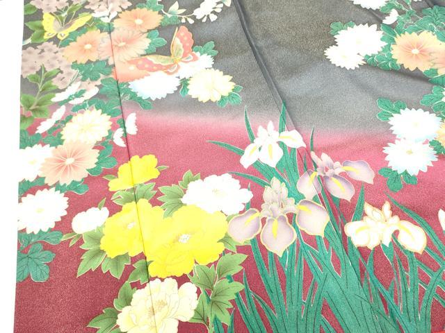 平和屋着物●豪華振袖 駒刺繍 舞蝶花文 暈し染め 金彩 金通し地 正絹 逸品 DABH0023op