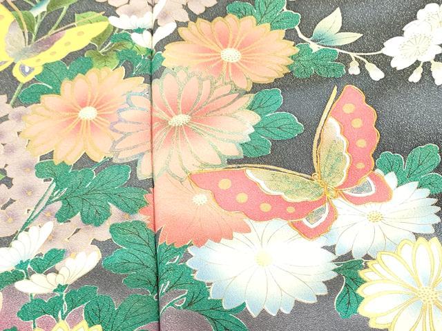 平和屋着物●豪華振袖 駒刺繍 舞蝶花文 暈し染め 金彩 金通し地 正絹 逸品 DABH0023op