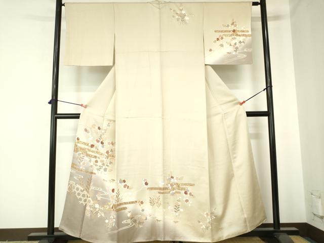 平和屋着物●訪問着 駒刺繍 霞草花文 暈し染め 金彩 三越扱い 正絹 逸品 DABH0026op