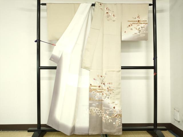 平和屋着物●訪問着 駒刺繍 霞草花文 暈し染め 金彩 三越扱い 正絹 逸品 DABH0026op