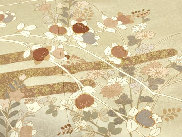 平和屋着物●訪問着 駒刺繍 霞草花文 暈し染め 金彩 三越扱い 正絹 逸品 DABH0026op
