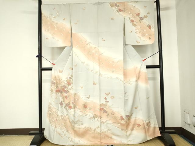 平和屋着物●訪問着 駒刺繍 舞蝶花文 暈し染め 金彩 正絹 逸品 DABH0027op