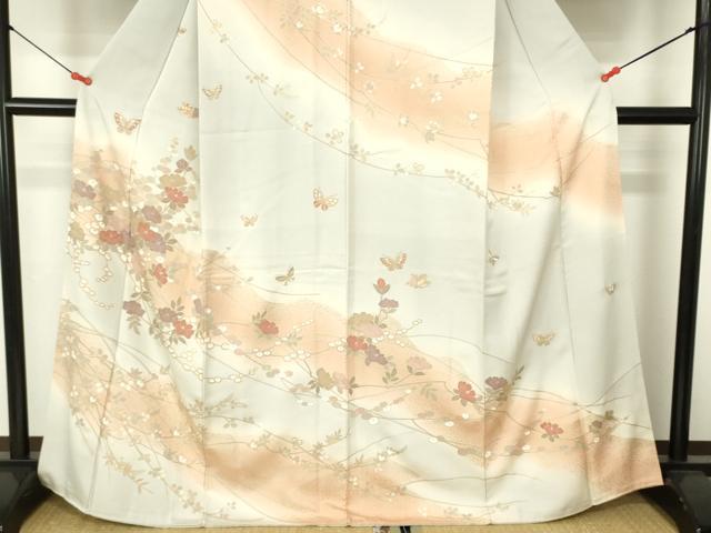 平和屋着物●訪問着 駒刺繍 舞蝶花文 暈し染め 金彩 正絹 逸品 DABH0027op