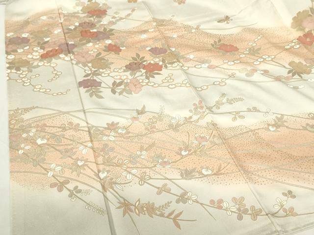 平和屋着物●訪問着 駒刺繍 舞蝶花文 暈し染め 金彩 正絹 逸品 DABH0027op