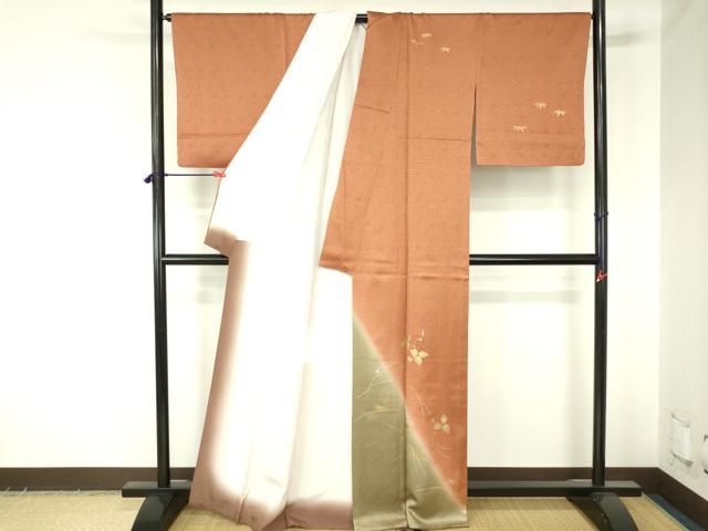 平和屋着物●訪問着 南天蔦の葉文 暈し染め 金銀彩 正絹 逸品 DABH0032op