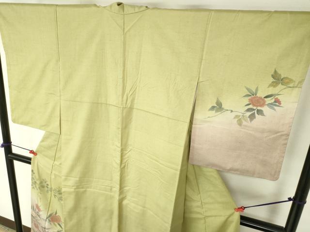 平和屋着物●訪問着 紬地 手描き 草花 暈し染め 金彩 正絹 逸品 DABH0033op