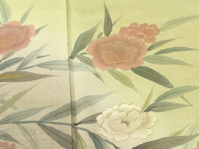 平和屋着物●訪問着 紬地 手描き 草花 暈し染め 金彩 正絹 逸品 DABH0033op