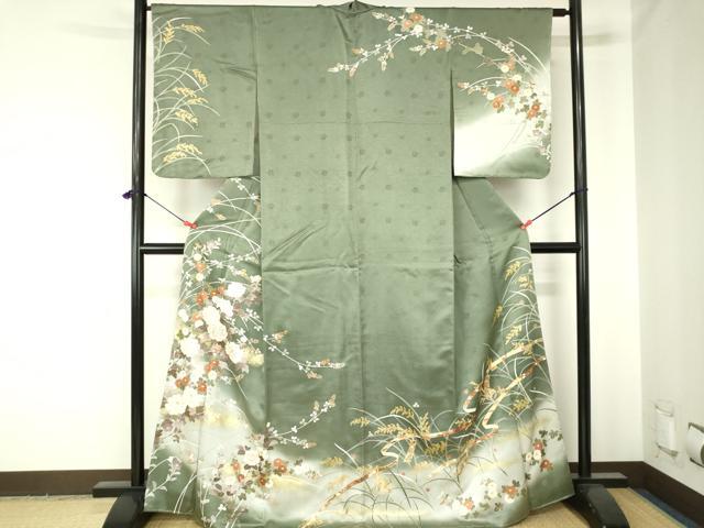 平和屋着物●訪問着 駒刺繍 牡丹 短冊花文 暈し染め 金彩 正絹 逸品 DABH0035op