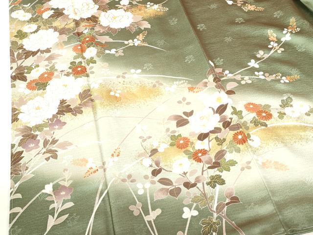 平和屋着物●訪問着 駒刺繍 牡丹 短冊花文 暈し染め 金彩 正絹 逸品 DABH0035op