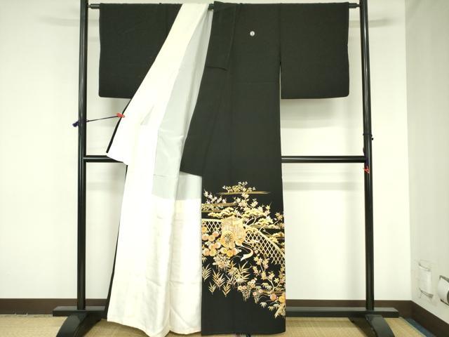平和屋着物●金彩友禅 卓越技能者・名工・和田光正 黒留袖 御所車花松文 金銀彩 正絹 逸品 DABH0049op
