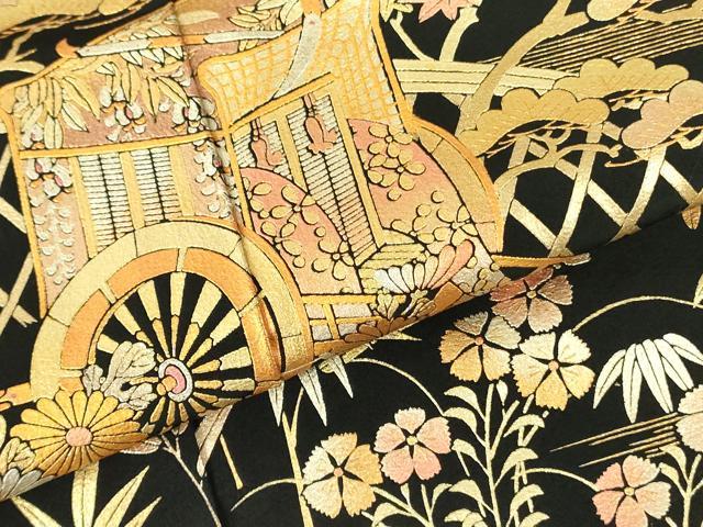 平和屋着物●金彩友禅 卓越技能者・名工・和田光正 黒留袖 御所車花松文 金銀彩 正絹 逸品 DABH0049op