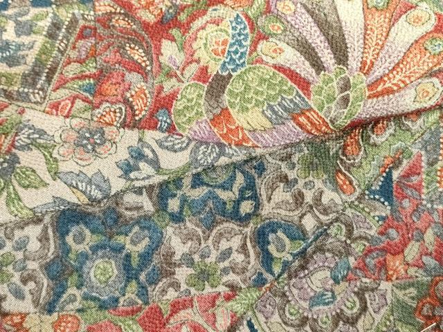 平和屋着物●上質な小紋 更紗花文 鬼しぼ縮緬 正絹 逸品 未使用 DABH0052op