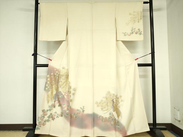 平和屋着物●訪問着 孔雀花文 暈し染め 金銀彩 正絹 逸品 DABH0054op