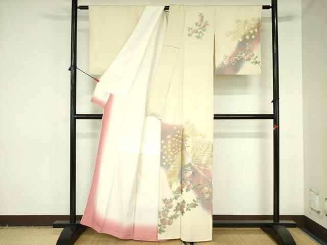 平和屋着物●訪問着 孔雀花文 暈し染め 金銀彩 正絹 逸品 DABH0054op