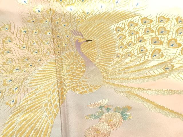 平和屋着物●訪問着 孔雀花文 暈し染め 金銀彩 正絹 逸品 DABH0054op