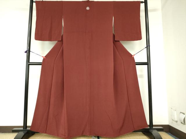 平和屋着物●上質な色無地 錆色 鬼しぼ縮緬 正絹 逸品 DABH0060op