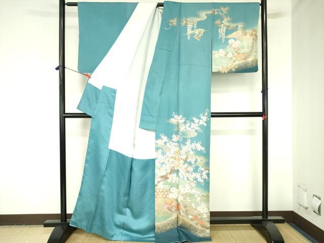 平和屋着物●訪問着 駒刺繍 枝桜 草花 暈し染め 金銀彩 正絹 逸品 DABH0067op