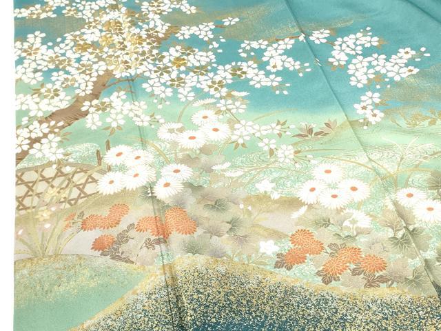 平和屋着物●訪問着 駒刺繍 枝桜 草花 暈し染め 金銀彩 正絹 逸品 DABH0067op