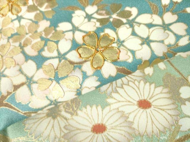 平和屋着物●訪問着 駒刺繍 枝桜 草花 暈し染め 金銀彩 正絹 逸品 DABH0067op
