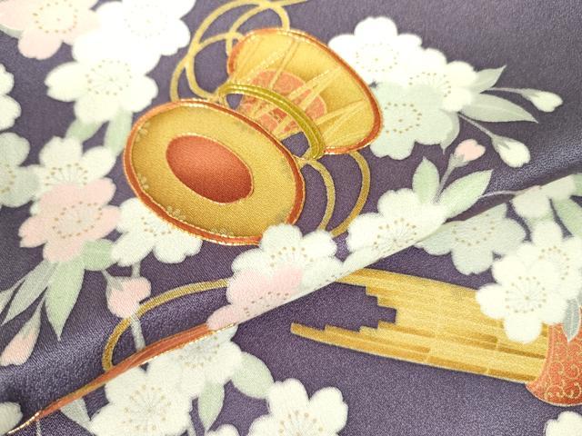 平和屋着物●訪問着 駒刺繍 花鼓 楽器文 金彩 正絹 逸品 DABH0069op