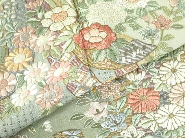 平和屋着物●中国三大刺繍 スワトウ刺繍 汕頭刺繍 総刺繍 訪問着 几帳花文 暈し染め 金彩 正絹 逸品 DABH0071op