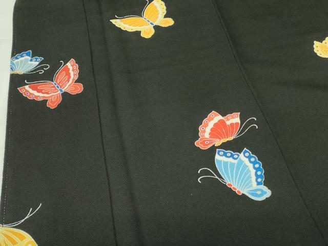 平和屋着物●上質な小紋 舞蝶文 鬼しぼ縮緬 黒地 正絹 逸品 未使用 DABH0075op