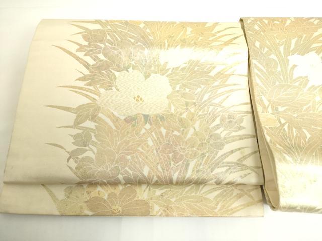 平和屋着物◎つけ帯 草花 金糸 正絹 逸品 DABH0081op
