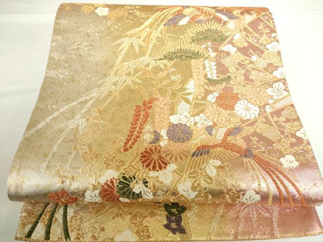 平和屋着物◎西陣 六通柄袋帯 唐織 鳳凰花文 金銀糸 正絹 逸品 DABH0094op