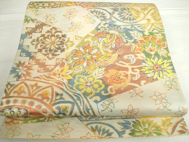 平和屋着物◎六通柄袋帯 更紗花鳥文 金糸 正絹 逸品 DABH0099op