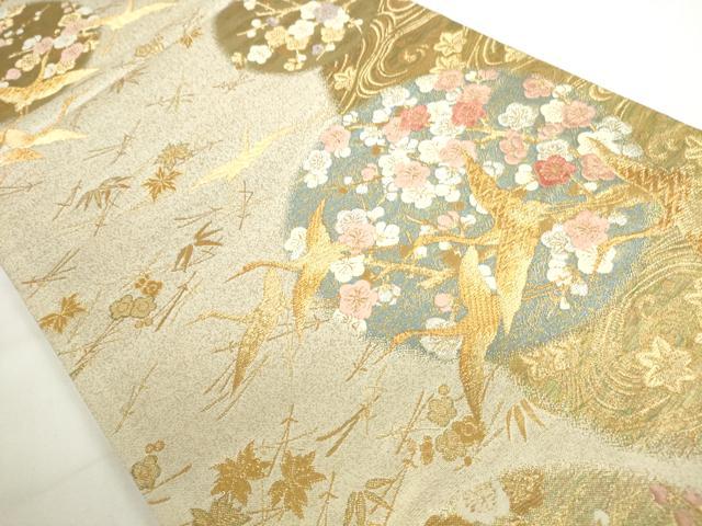 平和屋着物◎六通柄袋帯 唐織 枝梅 飛鶴流水花文 金銀糸 正絹 逸品 DABH0101op