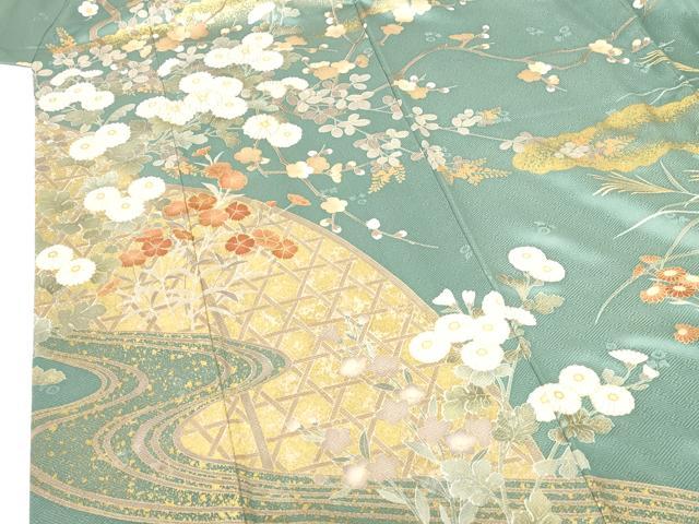 平和屋着物●訪問着 駒刺繍 草花 金彩 正絹 逸品 DABH0133op
