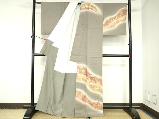 平和屋着物●訪問着 刺繍 道長草花文 暈し染め 金彩 正絹 逸品 DABH0134op