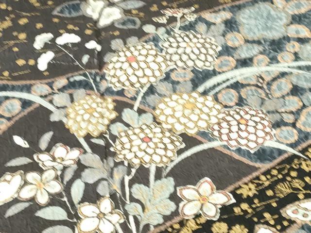 平和屋着物●訪問着 舞蝶立波花文 暈し染め 黒地 金彩 正絹 逸品 DABH0136op