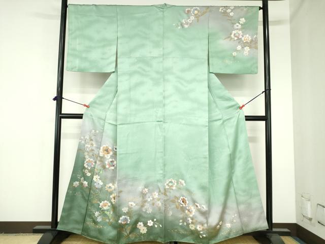 平和屋着物●訪問着 更紗花文 暈し染め 金彩 正絹 逸品 DABH0137op