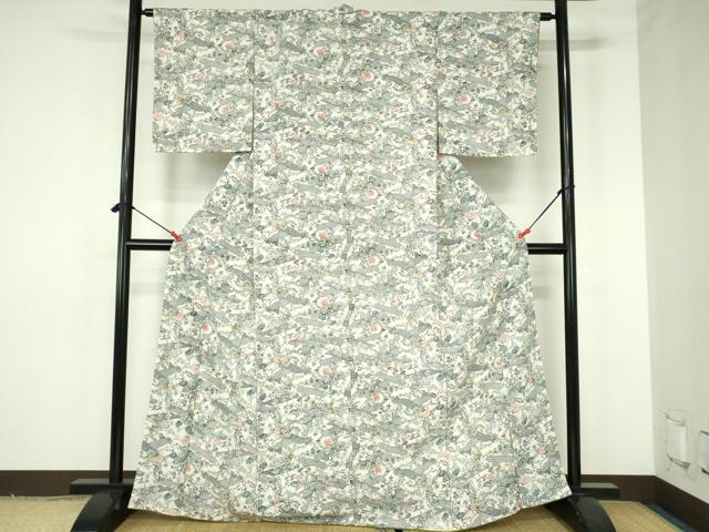 平和屋着物●上質な小紋 型染 風景花文 正絹 逸品 未使用 DABH0144op