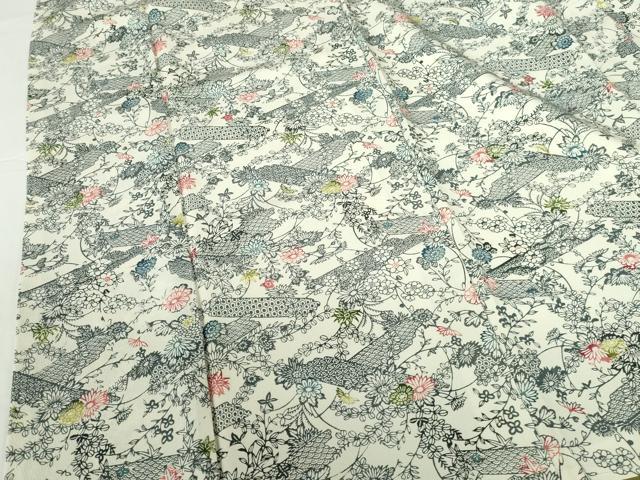 平和屋着物●上質な小紋 型染 風景花文 正絹 逸品 未使用 DABH0144op