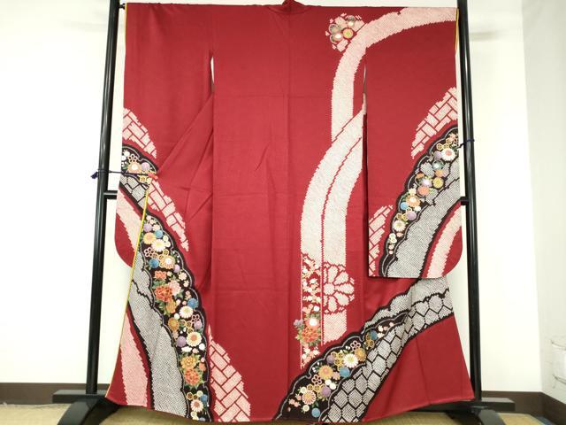 平和屋着物●ブライダルファッションデザイナー・桂由美 振袖 駒刺繍 絞り 亀甲花文 金彩 正絹 逸品 DABH0149op
