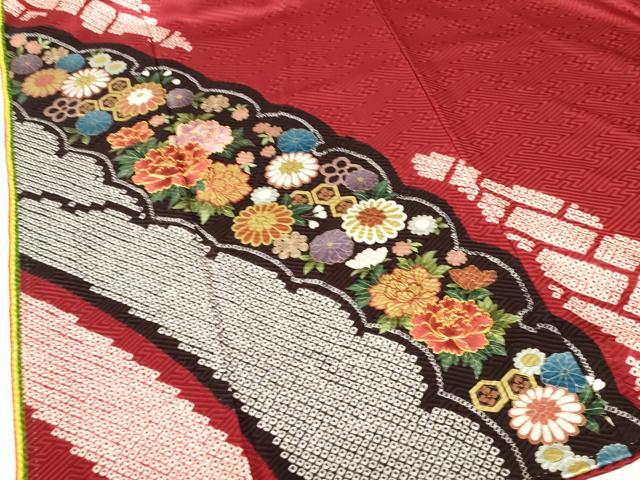 平和屋着物●ブライダルファッションデザイナー・桂由美 振袖 駒刺繍 絞り 亀甲花文 金彩 正絹 逸品 DABH0149op
