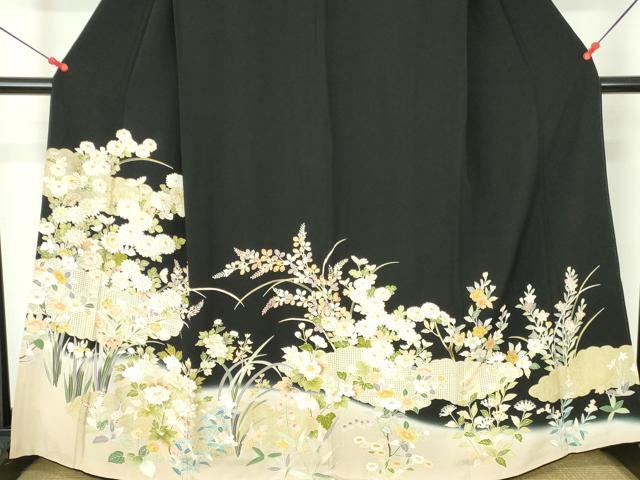 平和屋着物●中国三大刺繍 スワトウ刺繍 汕頭刺繍 黒留袖 駒刺繍 雲取花文 暈し染め 金彩 正絹 逸品 DABH0150op