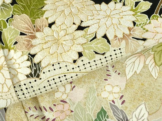 平和屋着物●中国三大刺繍 スワトウ刺繍 汕頭刺繍 黒留袖 駒刺繍 雲取花文 暈し染め 金彩 正絹 逸品 DABH0150op